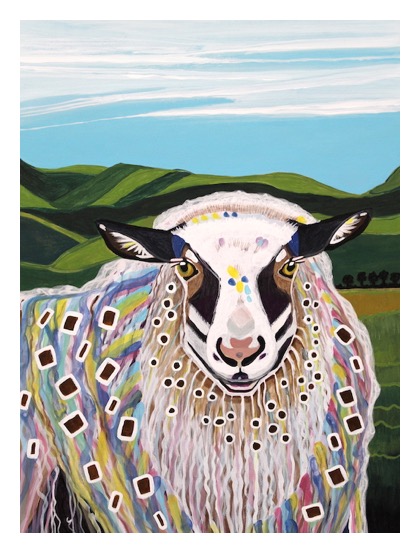 abstract acrylic painting of sheep
