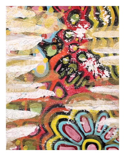 abstract floral acrylic painting with white and gold