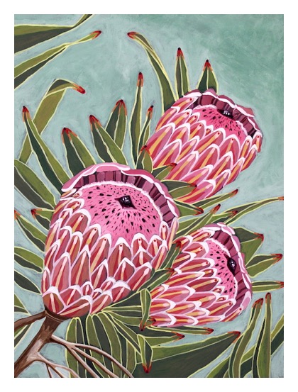 acrylic painting of protea flowers